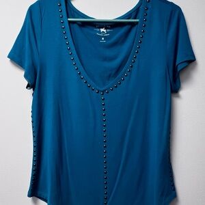 Teal Embellished V-Neck Top